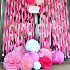 Lovely Pink Solid Hanging Tissue Pom Poms,16″, Elegant & Versatile Decor – Pe…