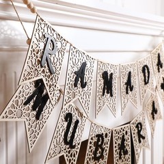 SmoothNovelty 2 Pcs Eid Ramadan Mubarak Banner Wooden Ramadan Mubarak Decorat…