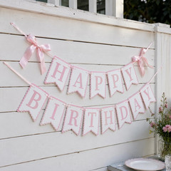 Happy Birthday Banner with Satin Bows, Coquette Bow Birthday Decorations with Ca