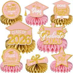 8 PCS Pink Rose Gold Graduation Party Decorations Class of 2026 Rose Gold Congra