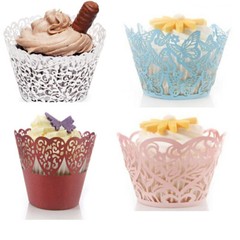 PACK OF CUPCAKE CAKE WRAPS DECORATIVE PAPER WRAP BAKING RED BLUE WHITE PINK
