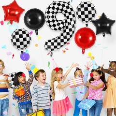Checkered Number 9 Balloon, 40 Inch Large Foil Race Car Number Balloons, Big …