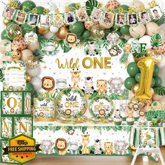 YGCTBVY 239Pcs Wild Safari Birthday Plates Banner