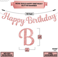 Glitter Rose Gold Cursive Happy Birthday Banner – Pre-Strung 10 Feet | Pink Happ