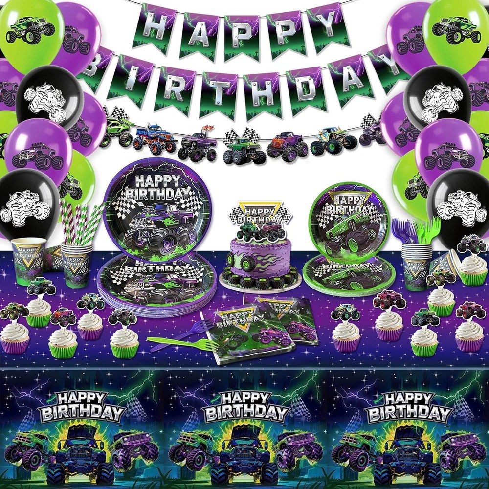 Monster Truck Birthday Decorations, Monster Truck Party Supplies Serves 16 Guest