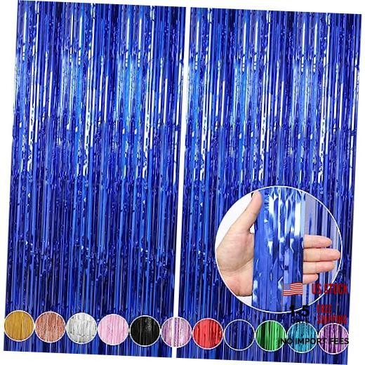 3.3 x 9.9 ft Foil Fringe Curtains Party Decorations, Blue 2 Pack Dark Blue