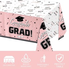 Stylish Pink Plastic Tablecloths for Graduation Parties – 54×108 Inches, 3 Count