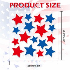 34Pcs Patriotic Thick Gel Clings Red Blue Star 4th of July Star Reusable Window
