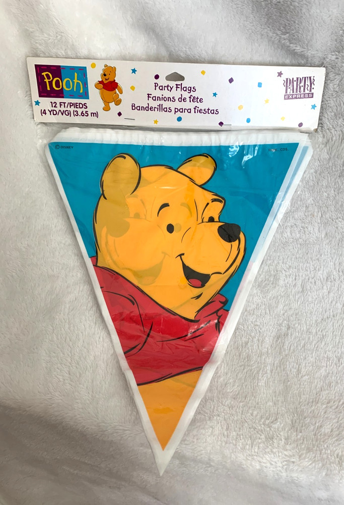 New VTG Hallmark Party Express Disney Pooh Party Flags 12′ Decoration *READ Des