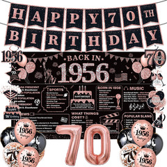 Rose Gold 70Th Birthday Decorations for Women – 37Pcs Happy 70Th Birthday Banner
