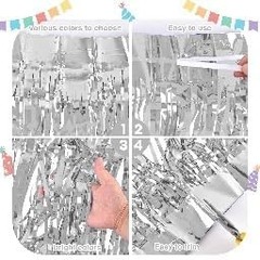 2 Pack 29.5×108 Inch Silver Foil Fringe Tinsel Table Skirts Disposable Table