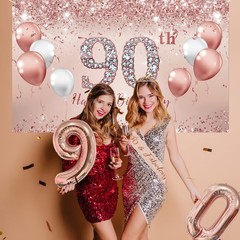 90th Birthday Decorations Party Set for Women, Rose Gold 90 Birthday Banner a…