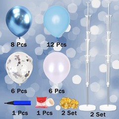 Balloons Stand Kit for Floor with String Light 2 Set Blue Centerpieces Balloo…