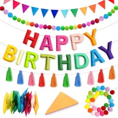 4PCS Pre-Strung Happy Birthday Banner – Felt Garland, Rainbow
