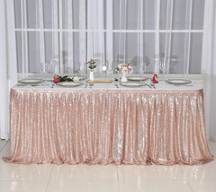 6ft Rose Gold Sequin Table Skirt Rectangle Round Table Cover for Party Wedding