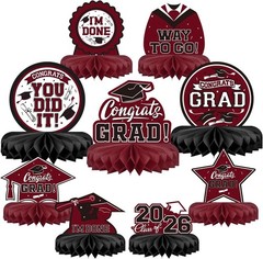 Honeycomb Table Toppers 9 Pack Graduation Decorations Class of 2026 Maroon Black