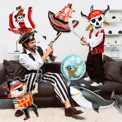 10 Pcs Pirate Balloons Birthday Party Decorations round Pirate Ship Ocean Skelet