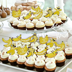 18Pcs Yellow Glitter Fruit Banana Dessert Cupcake Topper Pick for Let’S Go Banan