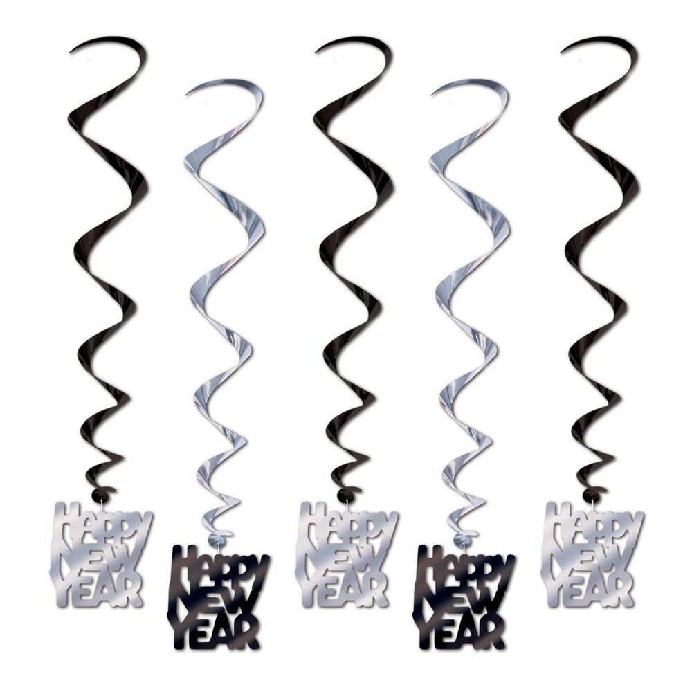 Beistle Black and Silver Happy New Year Whirls – New Years | Party Supply
