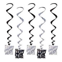 Beistle Black and Silver Happy New Year Whirls – New Years | Party Supply