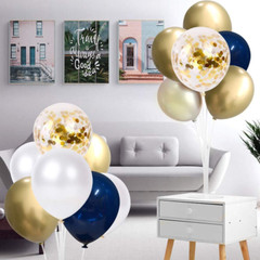 Navy Blue and Gold Confetti Balloons, 50 Pcs 12 Inch Pearl White and Gold Metall