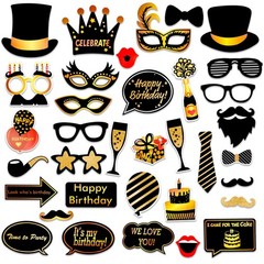 Black and Gold Photo Booth Props (35 Count) for Kids Adults Birthday Party – …