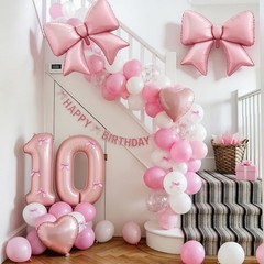 Pink Bow 10th Decorations for Girls, Light Pink White Latex Balloons with Bow…