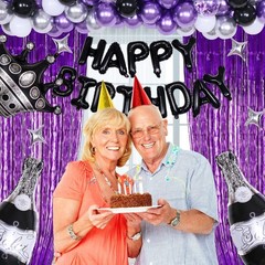 Purple and Black Birthday Decorations for Men Women, Purple Happy Birthday Pa…