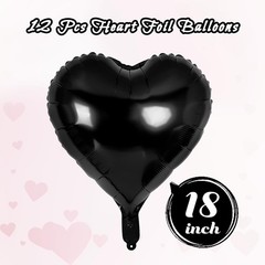 12 Pcs 18 Inch Black Heart Foil Balloons Love Valentine Party Decorations