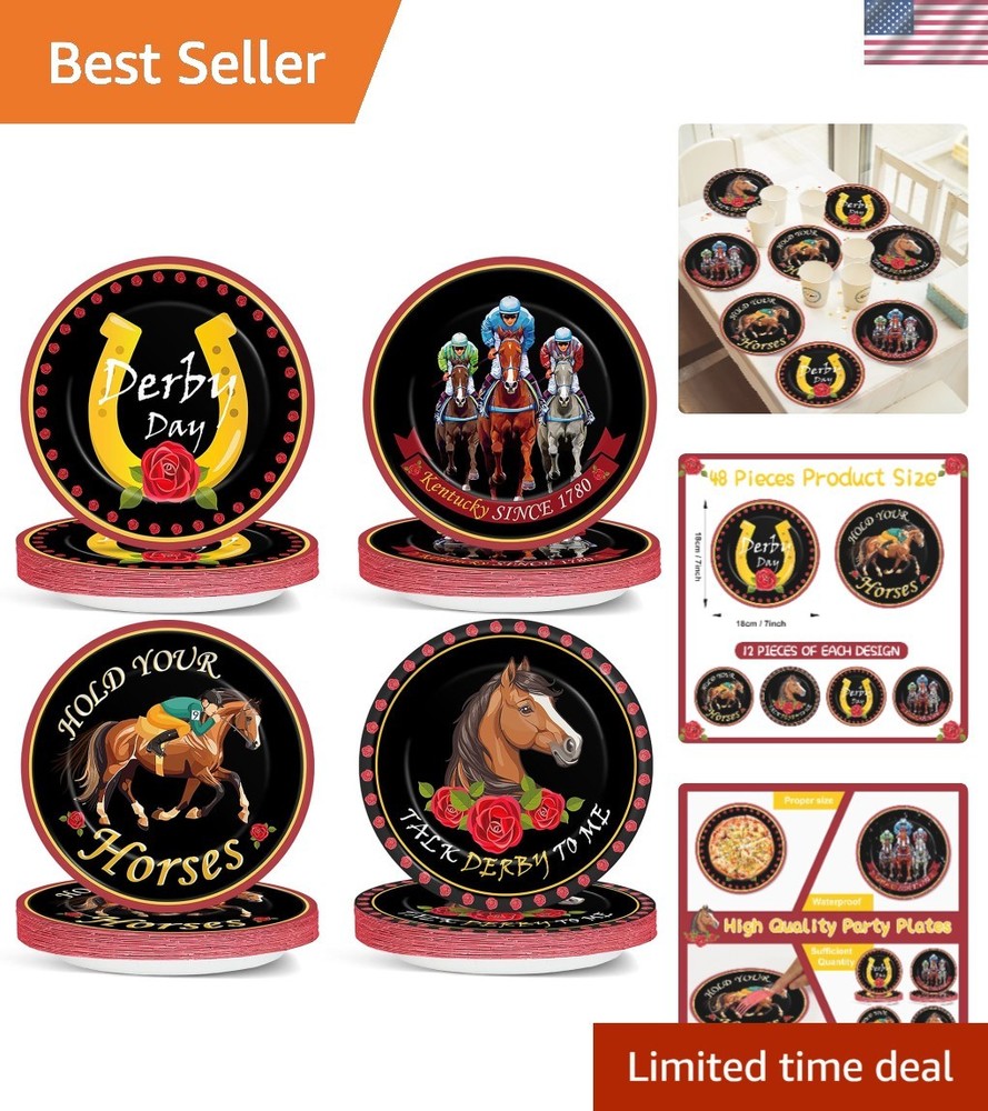 Durable 7-Inch Derby Day Party Plates – 48 Count with Stunning Designs