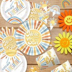 Boho Retro Sunshine Baby Shower Decor for Boy – Balloon Arch, Cake Topper & More