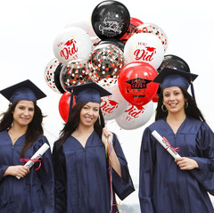 75 Pack Graduation Party Decorations Balloons Set – 12 Inch Black Red Confetti G