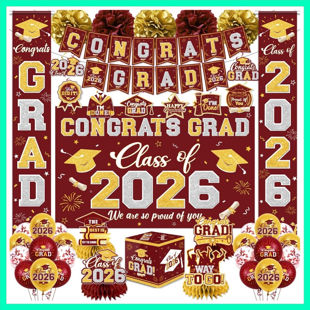 Graduation Decorations Class of 2026 Maroon and Gold Graduation Decorations w…