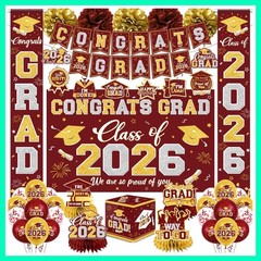 Graduation Decorations Class of 2026 Maroon and Gold Graduation Decorations w…