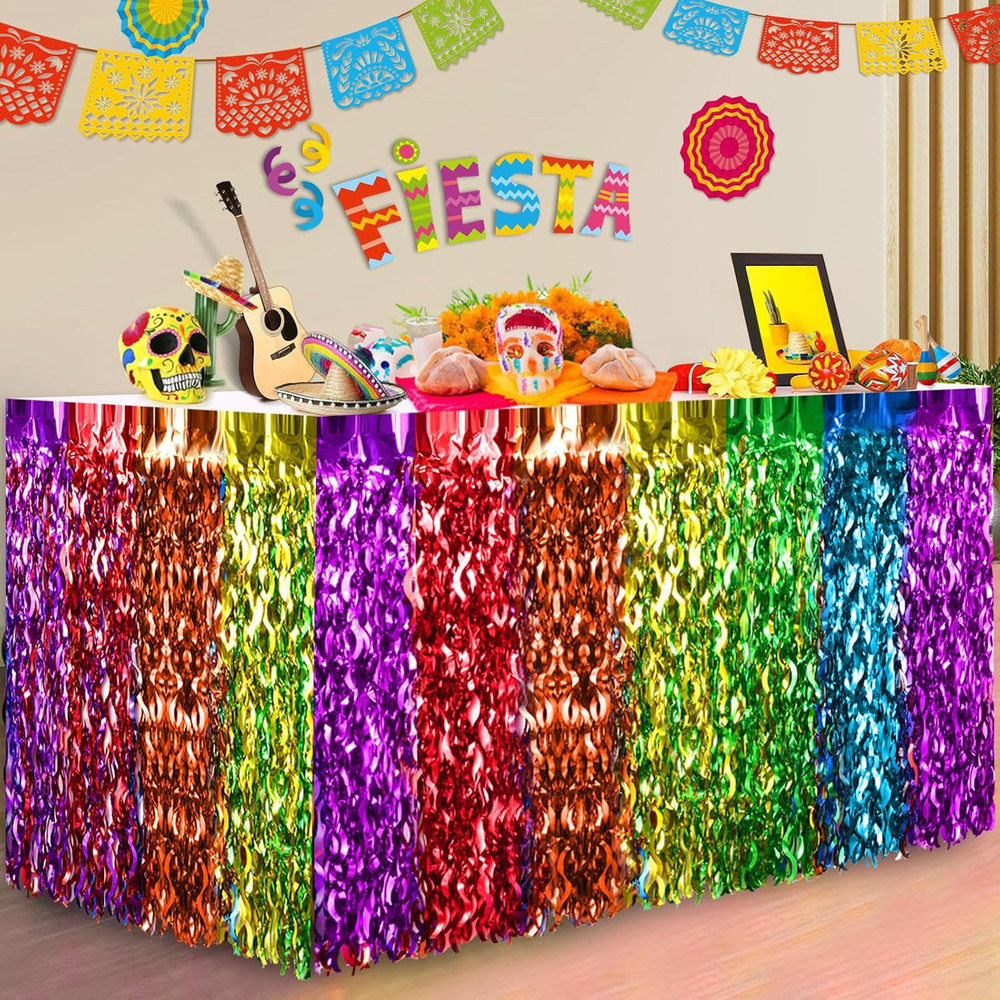 Cinco de Mayo Decorations 2 Packs Fiesta Party Wavy Metallic Tinsel Foil Fringe