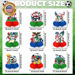 9PCS 2026 World Soccer Party Decorations Red Green and Blue Theme Honeycomb Cent