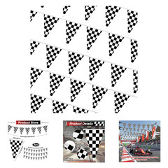 Kids Race Car Banner Set, Checkered Flag Pennant Banners, 98 Feet, Black and