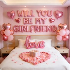 Pink 16″ Will You Be My Girlfriend Balloons Letters Set- 10Pcs Heart Balloons…