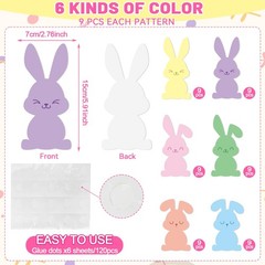 54 PCS 5.9 Inch Easter Bunny Paper Cutouts Colorful DIY Craft With Glue