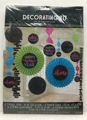 New Year’s Hanging Decoration Kit tissue & Paper Fans + Garland Vibrant Colors