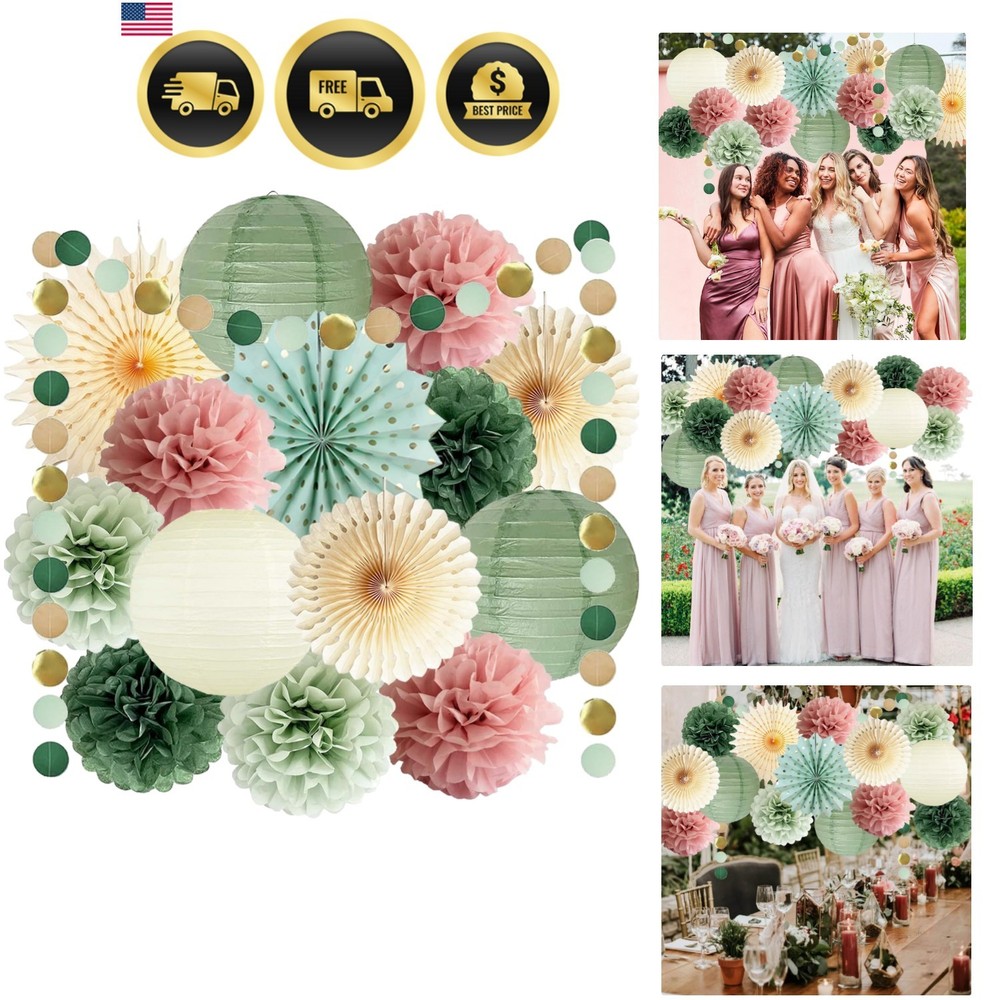 7-Piece Sage Green & Dusty Pink Decorative Set – Perfect for Weddings & Showers
