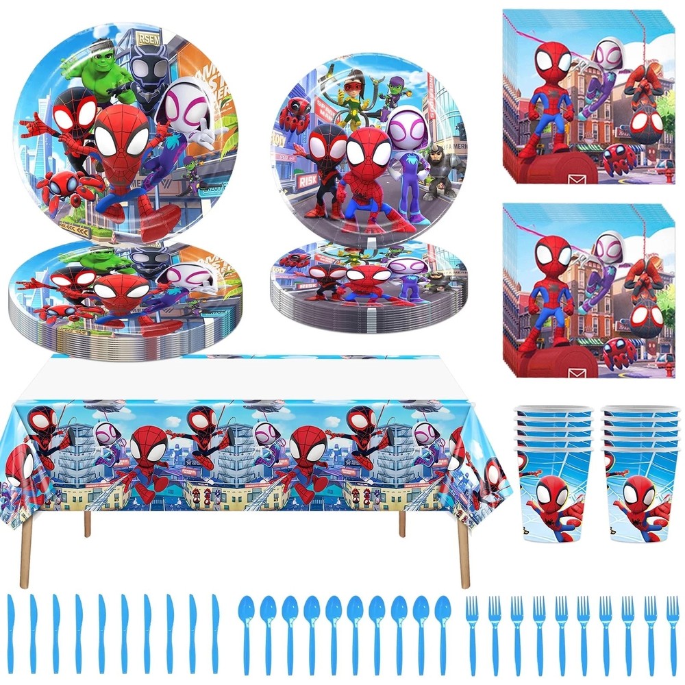 81 pcs, Spidey and Friends, Spider-Man birthday party supplies 10 guests.