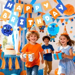 Orange Blue Birthday Decorations Set for Boys Men Women, Happy Birthday Banne…
