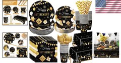 452 Pcs Black Gold Retirement Party Decorations – Stylish Disposable Tableware