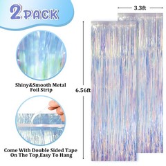 2 Pack Iridescent Foil Fringe Curtain Holographic Tinsel Party Decor