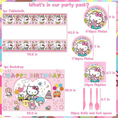 Cute Birthday Party Decorations Set – Pink Cartoon Theme Party Supplies Includes