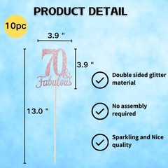 10 PCS Double Sided Rose Gold Glitter Fabulous 70th Birthday Centerpieces