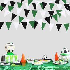 32Ft Green White Black Party Decorations Green Black Fabric Triangle Banner F…