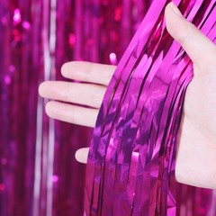Pink Foil Fringe Backdrop Curtains Tinsel Streamers Birthday Party Decor 4 PCS