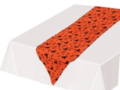 Halloween Fabric Table Runner Cloth Set of 2 Party Decor Black Cats Orange Bats